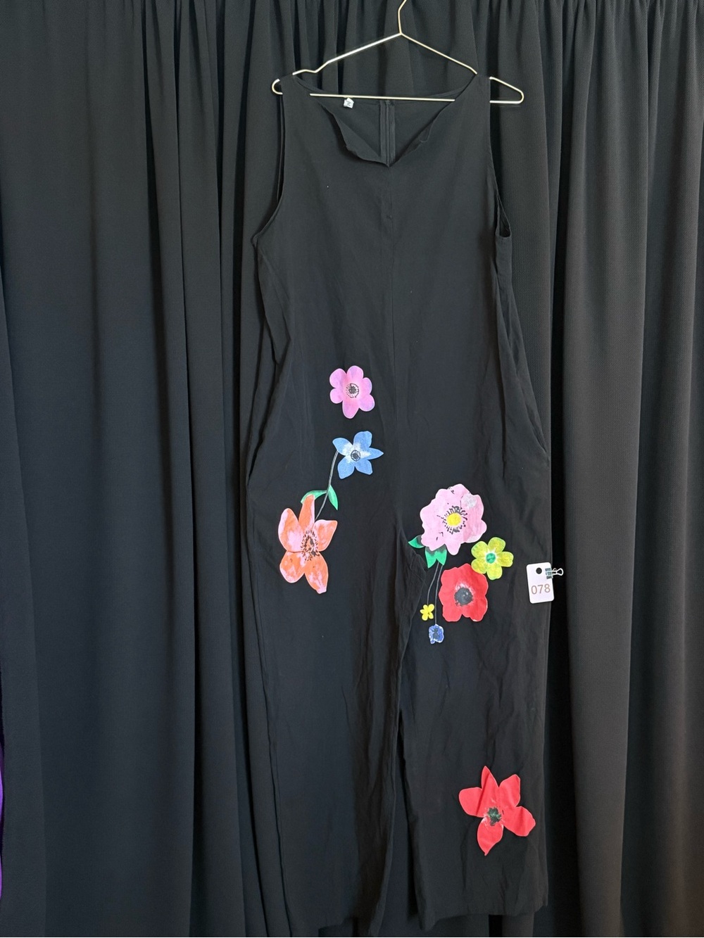 Black Floral-Appliqué Sleeveless Jumpsuit